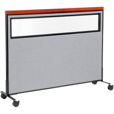 Interion By Global Industrial Interion Mobile Deluxe Office Partition Panel with Partial Window, 60-1/4inW x 46-1/2inH, Gray 694997MGY